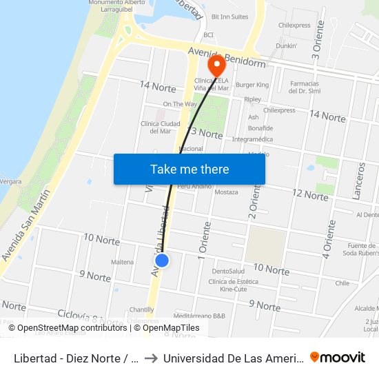 Libertad - Diez Norte / Sur to Universidad De Las Americas map