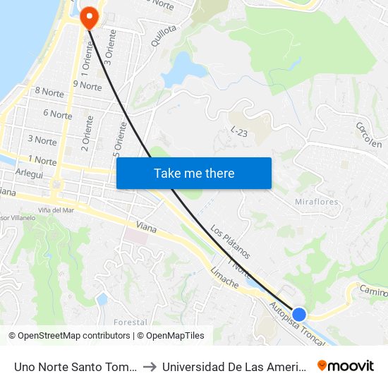 Uno Norte Santo Tomas to Universidad De Las Americas map