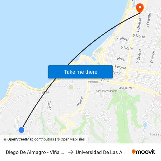 Diego De Almagro - Viña Del Mar to Universidad De Las Americas map