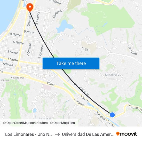 Los Limonares - Uno Norte to Universidad De Las Americas map