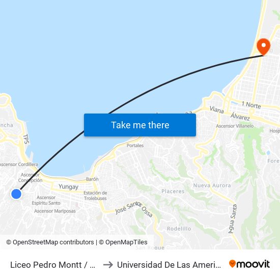 Liceo Pedro Montt / Sur to Universidad De Las Americas map