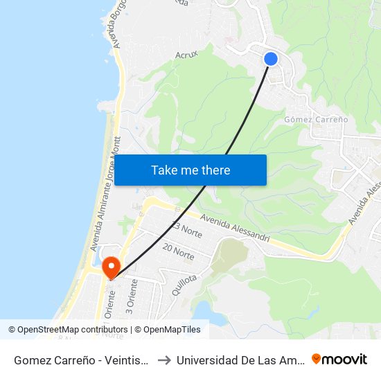 Gomez Carreño - Veintiseis Pte to Universidad De Las Americas map
