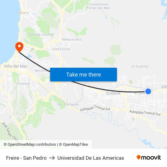 Freire - San Pedro to Universidad De Las Americas map