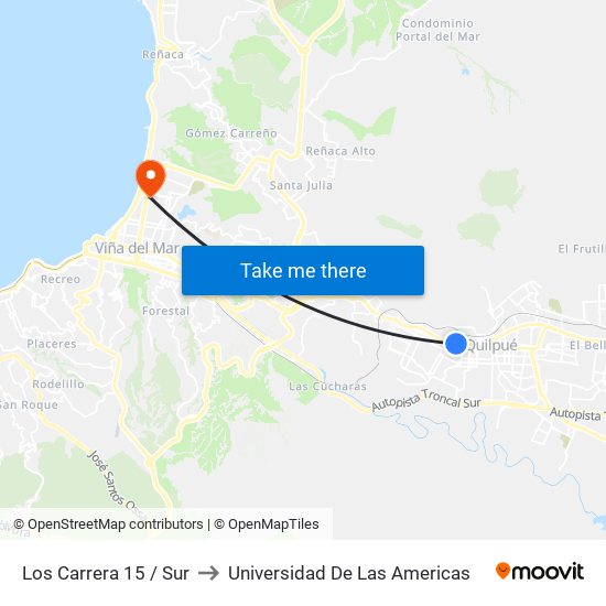 Los Carrera 15 / Sur to Universidad De Las Americas map