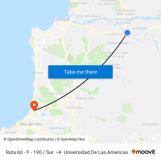 Ruta 60 - F - 190 / Sur to Universidad De Las Americas map