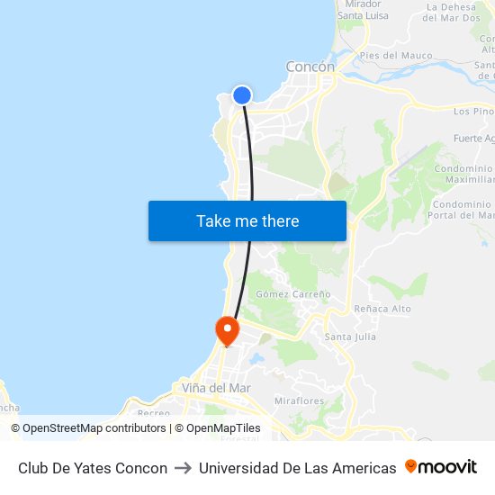 Club De Yates Concon to Universidad De Las Americas map