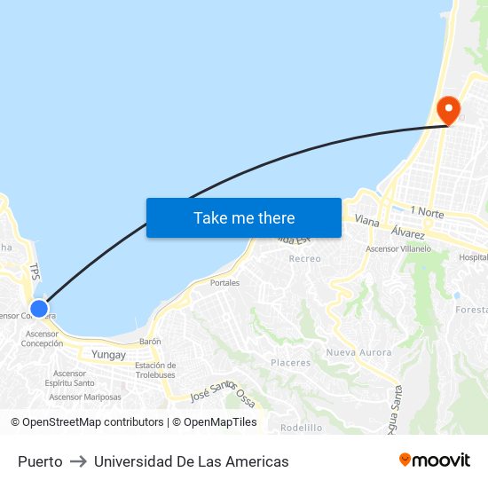 Puerto to Universidad De Las Americas map