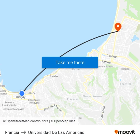 Francia to Universidad De Las Americas map