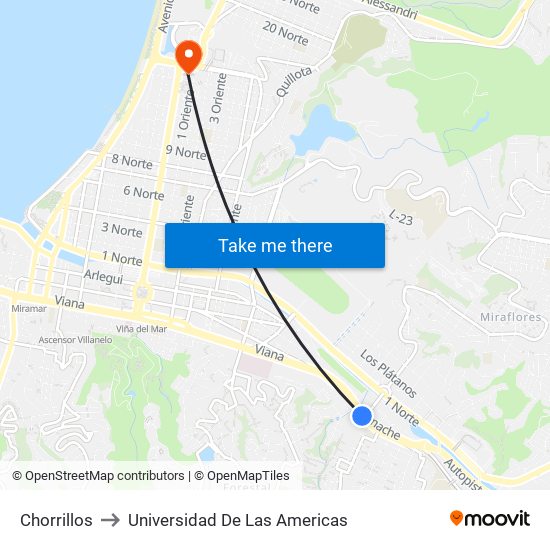 Chorrillos to Universidad De Las Americas map