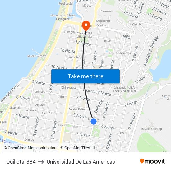 Quillota, 384 to Universidad De Las Americas map