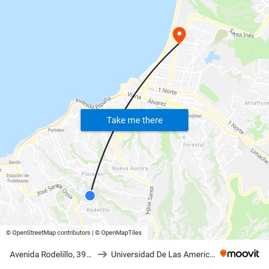 Avenida Rodelillo, 3925 to Universidad De Las Americas map