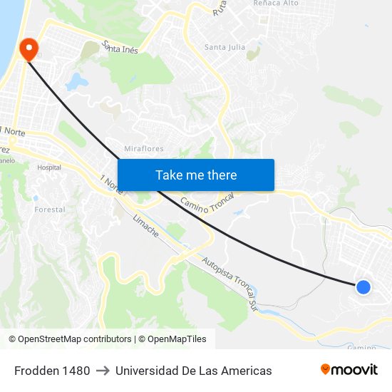 Frodden 1480 to Universidad De Las Americas map