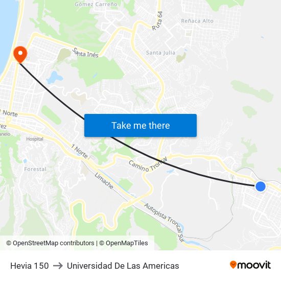 Hevia 150 to Universidad De Las Americas map