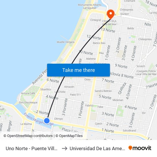 Uno Norte - Puente Villanelo to Universidad De Las Americas map