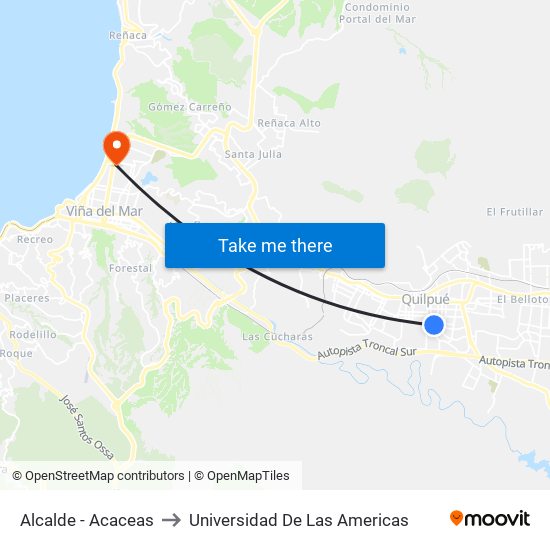 Alcalde - Acaceas to Universidad De Las Americas map