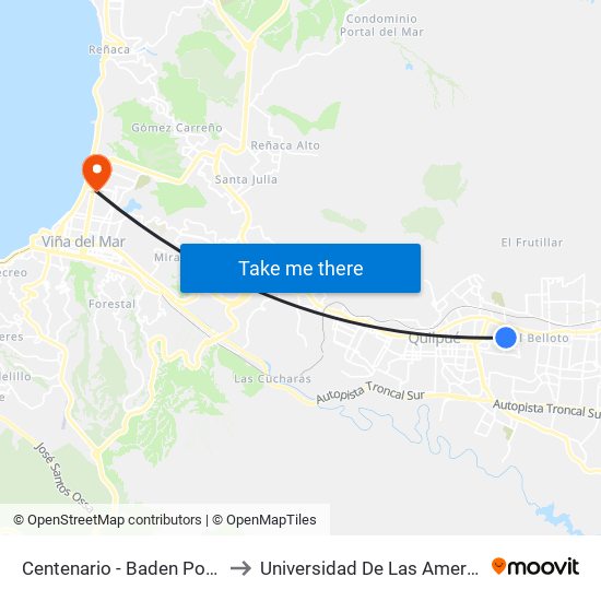 Centenario - Baden Powell to Universidad De Las Americas map