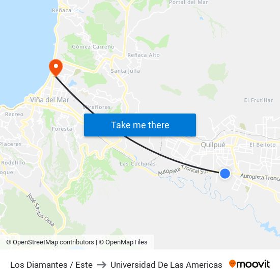 Los Diamantes / Este to Universidad De Las Americas map
