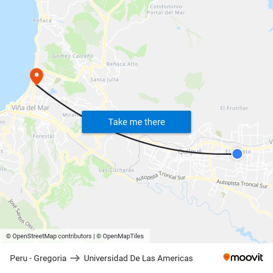 Peru - Gregoria to Universidad De Las Americas map