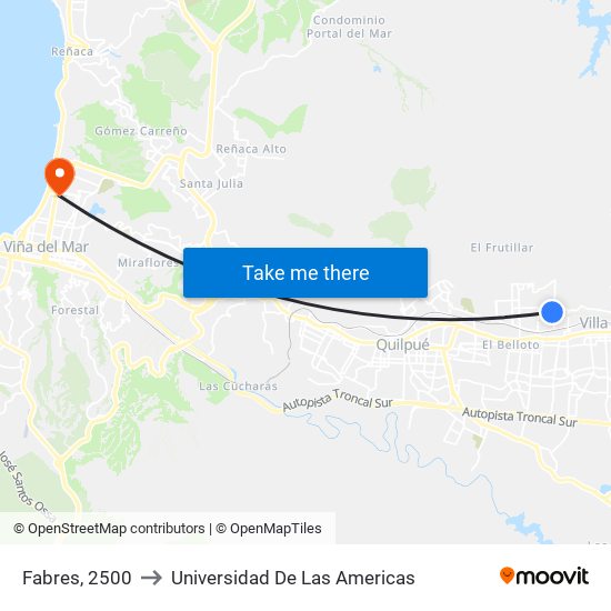 Fabres, 2500 to Universidad De Las Americas map