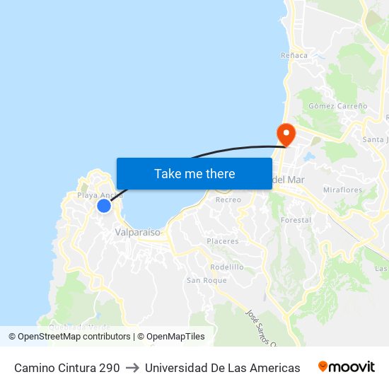 Camino Cintura 290 to Universidad De Las Americas map
