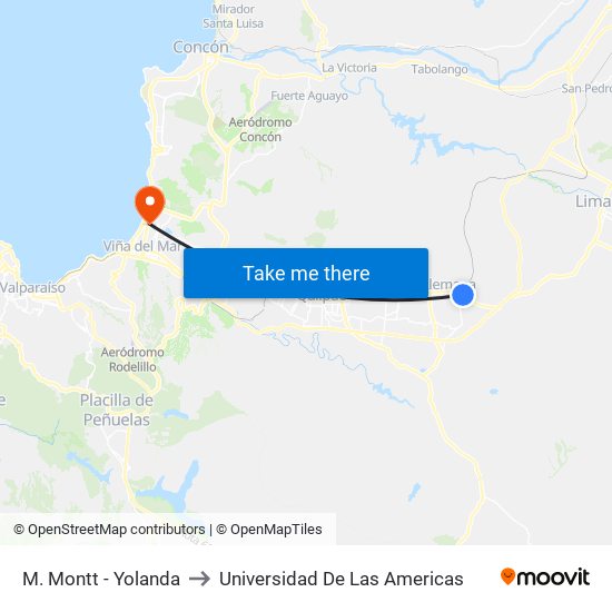 M. Montt - Yolanda to Universidad De Las Americas map