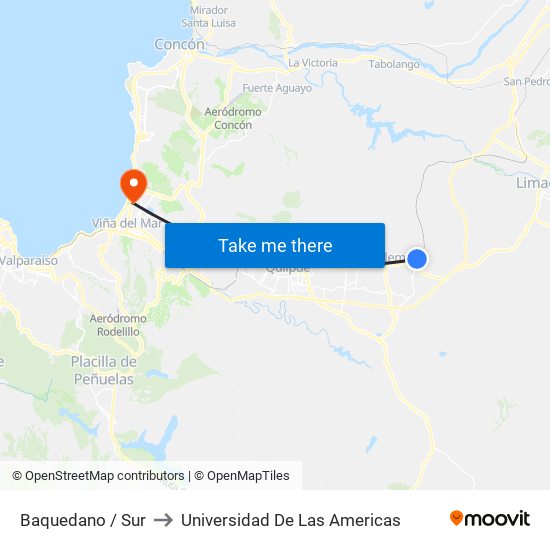 Baquedano / Sur to Universidad De Las Americas map