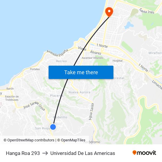 Hanga Roa 293 to Universidad De Las Americas map