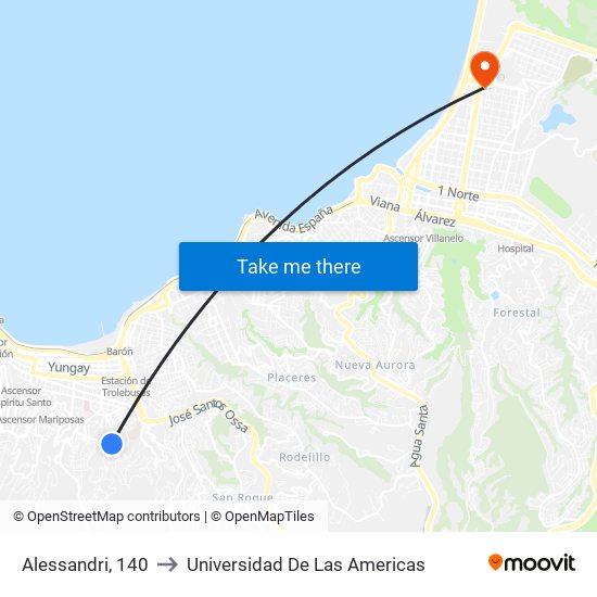 Alessandri, 140 to Universidad De Las Americas map