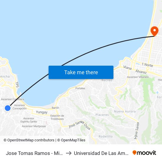 Jose Tomas Ramos - Miranda to Universidad De Las Americas map