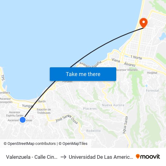 Valenzuela - Calle Cinco to Universidad De Las Americas map