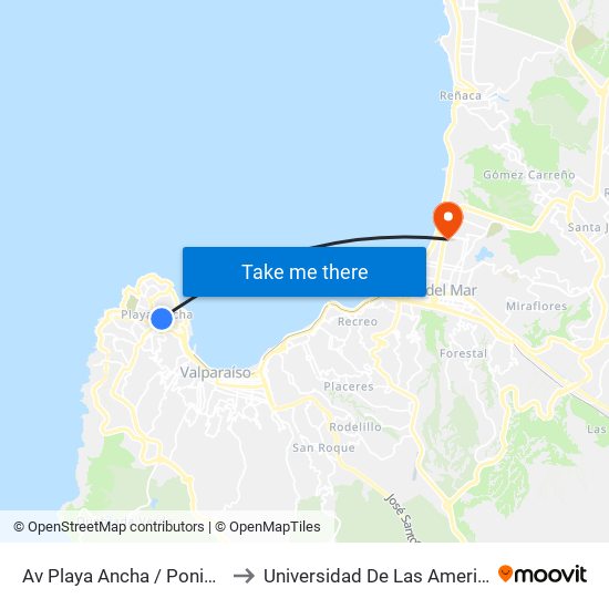 Av Playa Ancha / Poniente to Universidad De Las Americas map