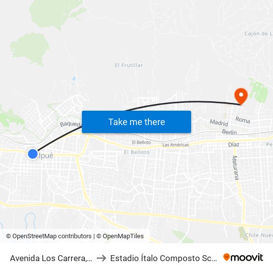 Avenida Los Carrera, 615 to Estadio Ítalo Composto Scarpati map