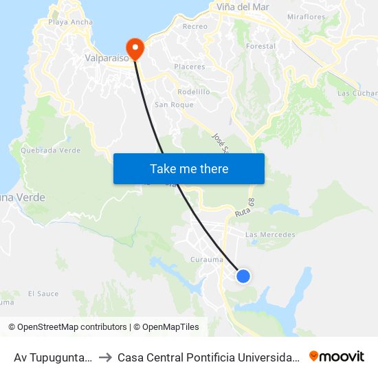 Av Tupuguntato / Sitrans to Casa Central Pontificia Universidad Católica De Valparaíso map