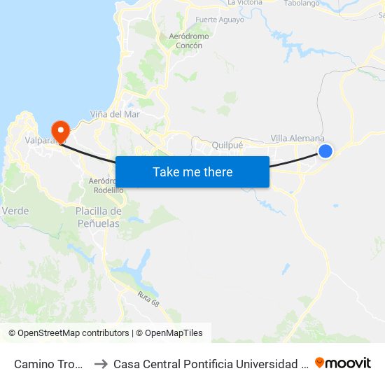 Camino Troncal 71-72 to Casa Central Pontificia Universidad Católica De Valparaíso map