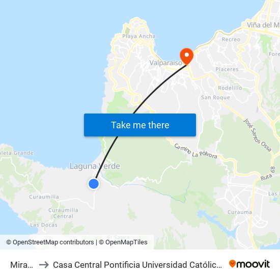 Miramar to Casa Central Pontificia Universidad Católica De Valparaíso map
