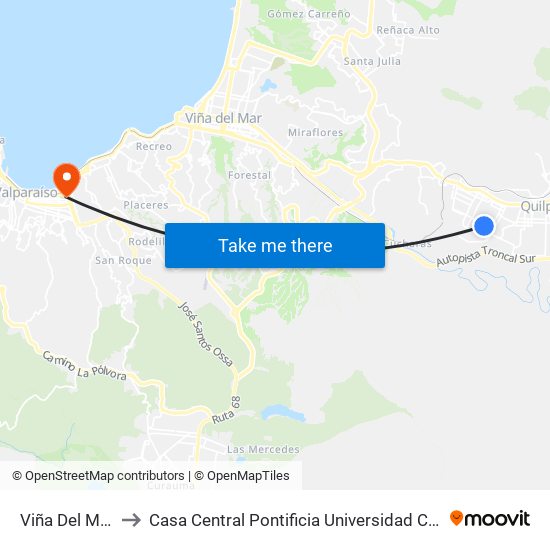Viña Del Mar, 0345 to Casa Central Pontificia Universidad Católica De Valparaíso map