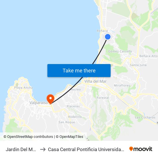 Jardin Del Mar - Liagora to Casa Central Pontificia Universidad Católica De Valparaíso map