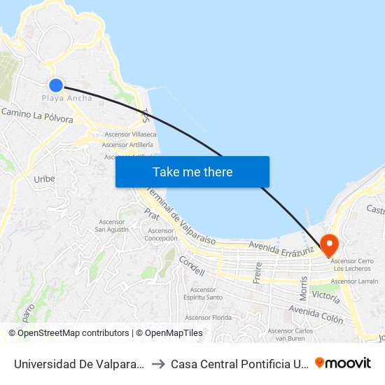 Universidad De Valparaiso Facultad De Ciencias / Norte to Casa Central Pontificia Universidad Católica De Valparaíso map