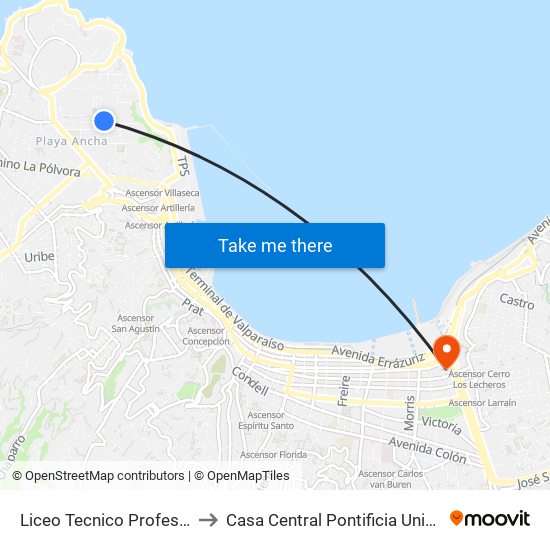 Liceo Tecnico Profesional Maria Luisa Bombal to Casa Central Pontificia Universidad Católica De Valparaíso map