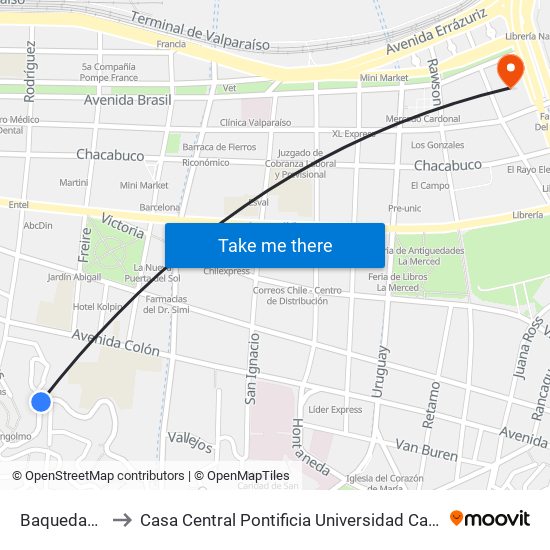 Baquedano, 416 to Casa Central Pontificia Universidad Católica De Valparaíso map
