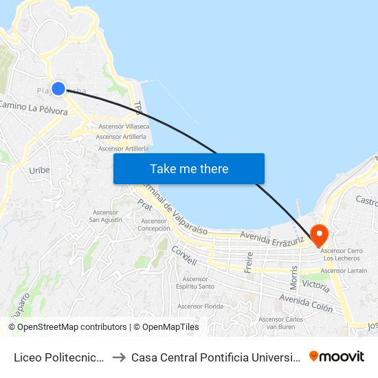 Liceo Politecnico Alfredo Nazar to Casa Central Pontificia Universidad Católica De Valparaíso map