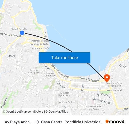 Av Playa Ancha / Poniente to Casa Central Pontificia Universidad Católica De Valparaíso map