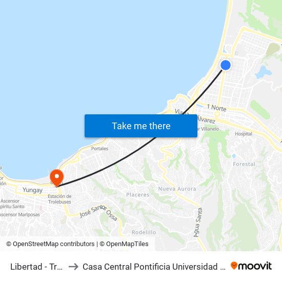 Libertad - Trece Norte to Casa Central Pontificia Universidad Católica De Valparaíso map