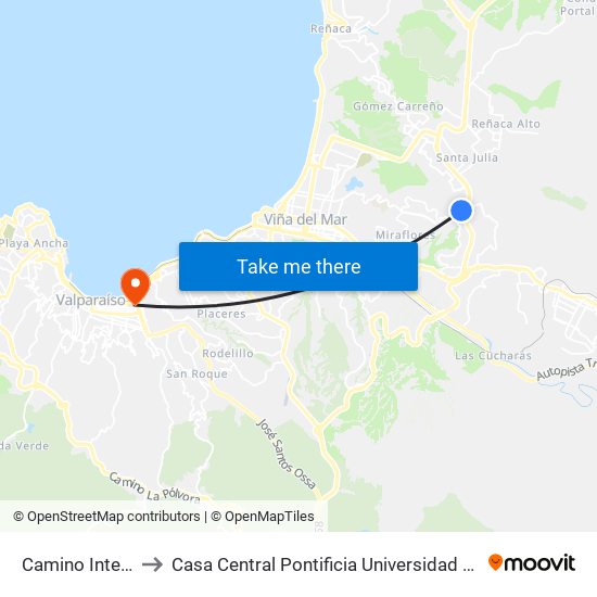 Camino Internacional to Casa Central Pontificia Universidad Católica De Valparaíso map