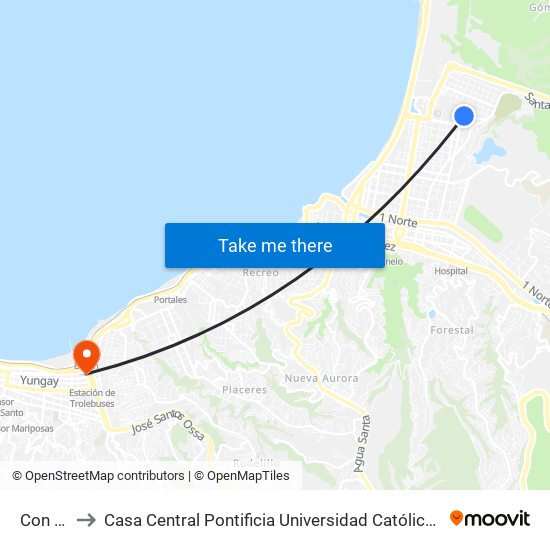 Con Con to Casa Central Pontificia Universidad Católica De Valparaíso map