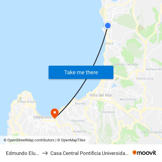 Edmundo Eluchans 2447 to Casa Central Pontificia Universidad Católica De Valparaíso map