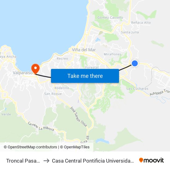 Troncal Pasarela 3 / Sur to Casa Central Pontificia Universidad Católica De Valparaíso map