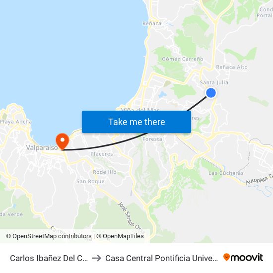 Carlos Ibañez Del Campo - Anita Lizama to Casa Central Pontificia Universidad Católica De Valparaíso map