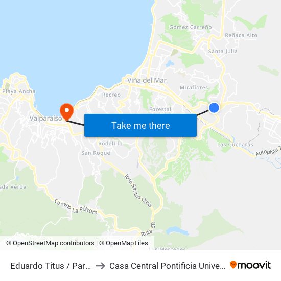 Eduardo Titus / Paralelo Camino Troncal to Casa Central Pontificia Universidad Católica De Valparaíso map