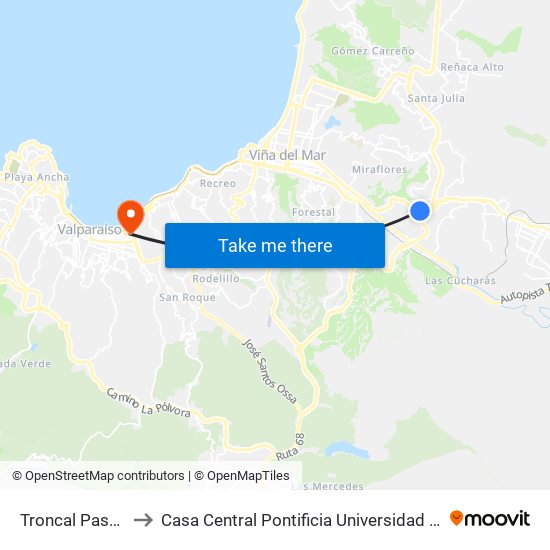 Troncal Pasarela / Sur to Casa Central Pontificia Universidad Católica De Valparaíso map